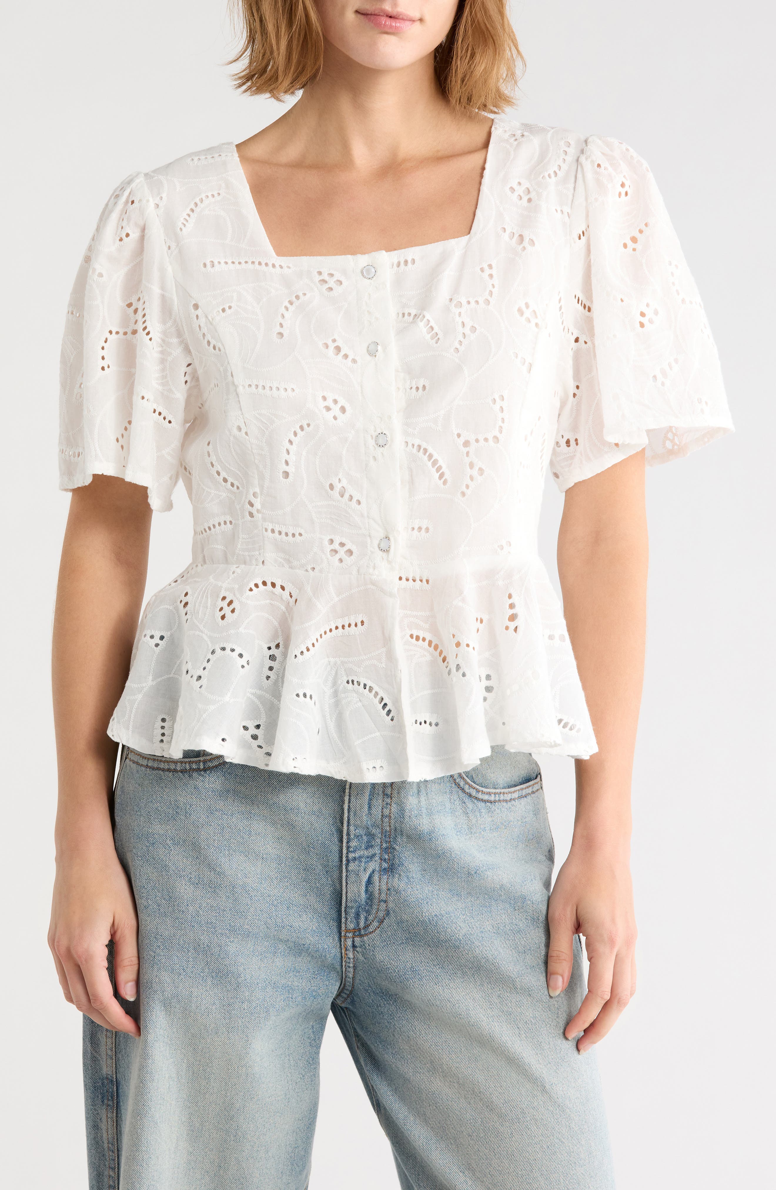 Square Neck Eyelet Top