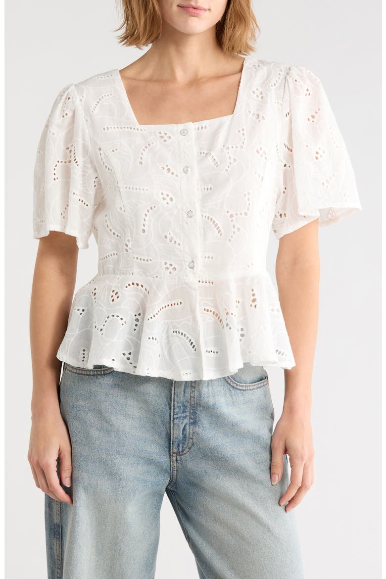 Square Neck Eyelet Top, Main, color, WHITE