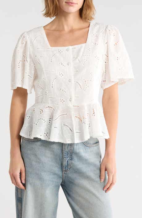 Square Neck Eyelet Top