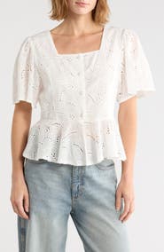 Forgotten Grace Square Neck Eyelet Top