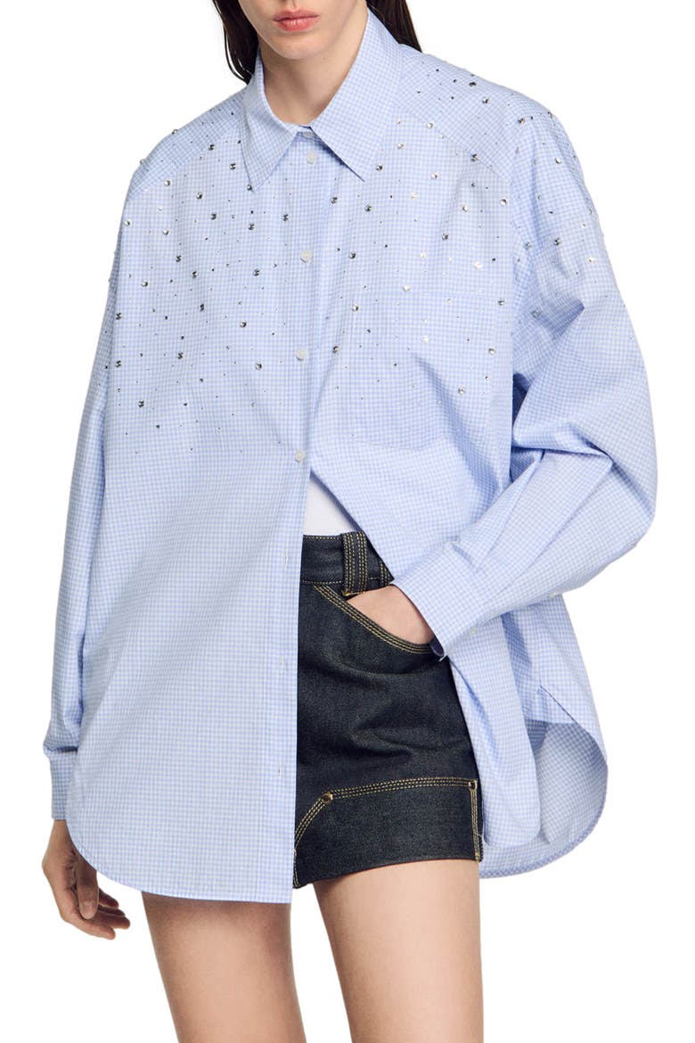 Studded check shirt, Main, color, Sky blue