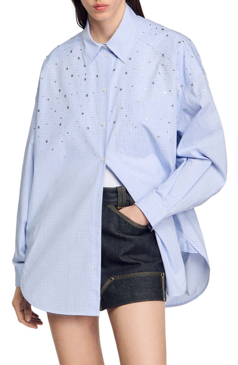 SANDRO Studded check shirt, Main, color, 