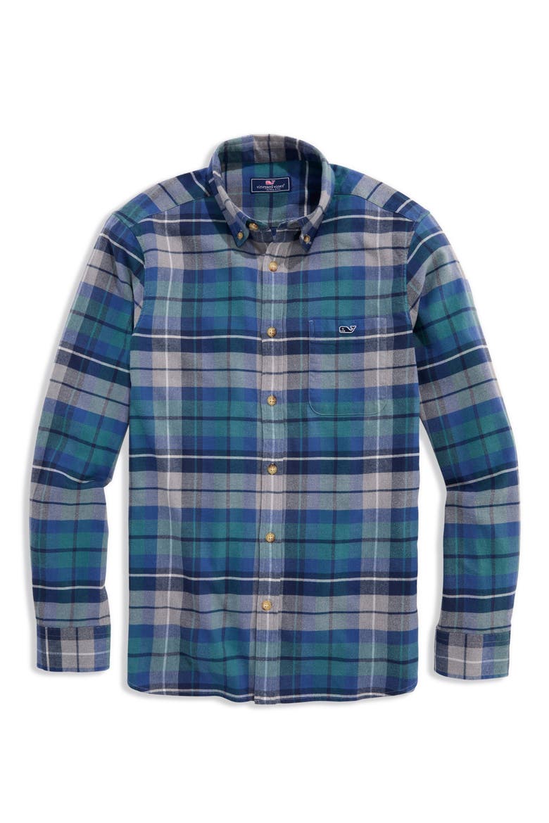 Plaid Stretch Cotton Flannel Shirt, Alternate, color, TRADEWINDS