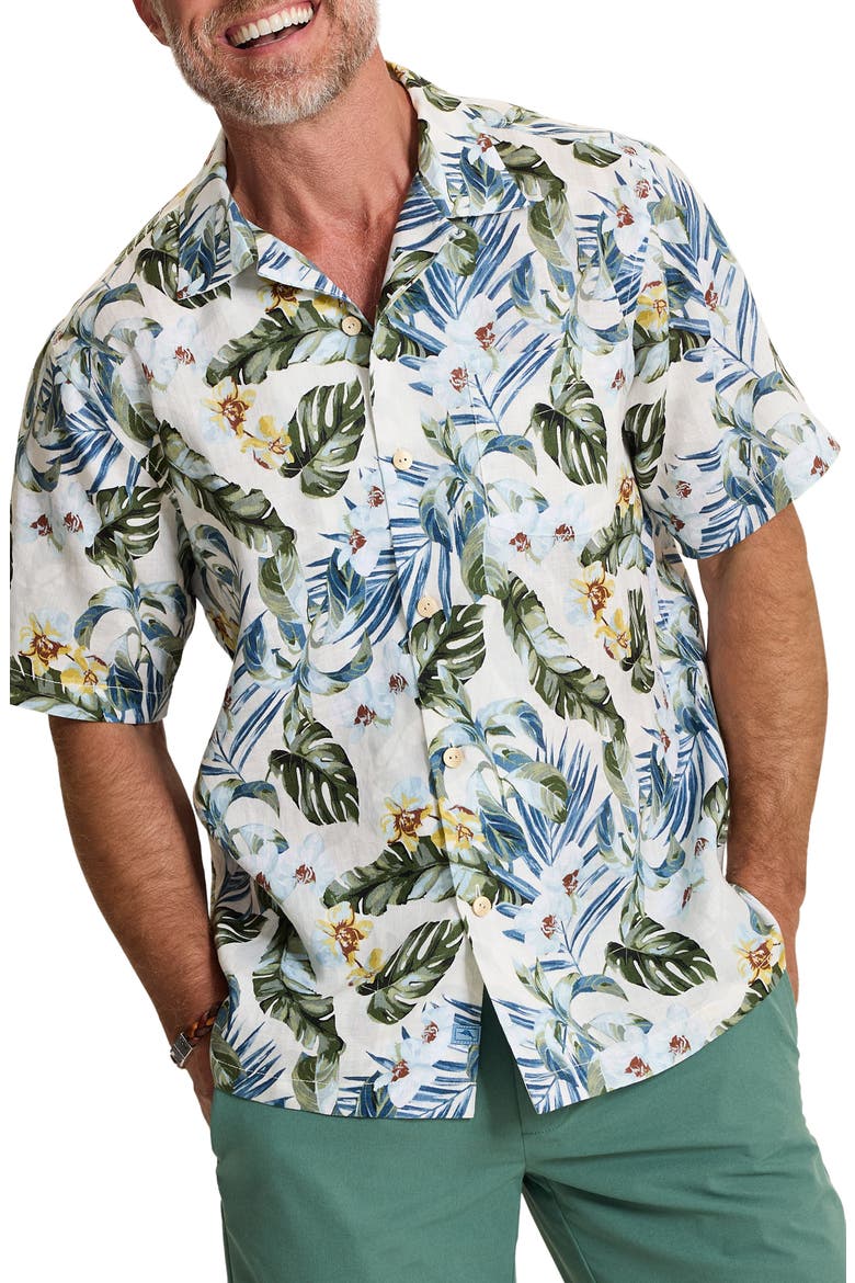 Orchid O'Lei Short Sleeve Linen Button-Up Shirt, Main, color, STERLING BLUE