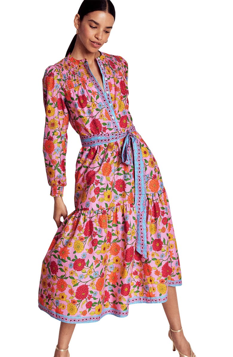 Boden Floral Long Sleeve Cotton Shirtdress, Alternate, color, 
