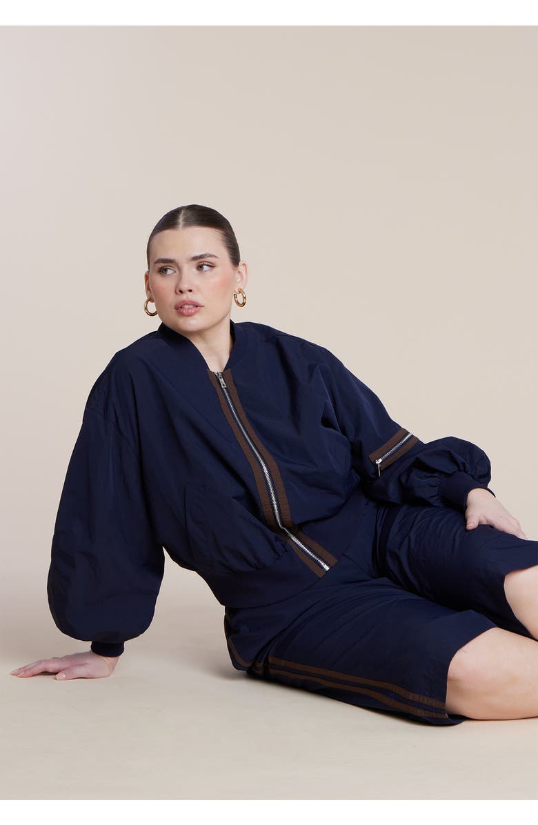 ELOQUII Nylon Track Jacket, Alternate, color, Night Sky