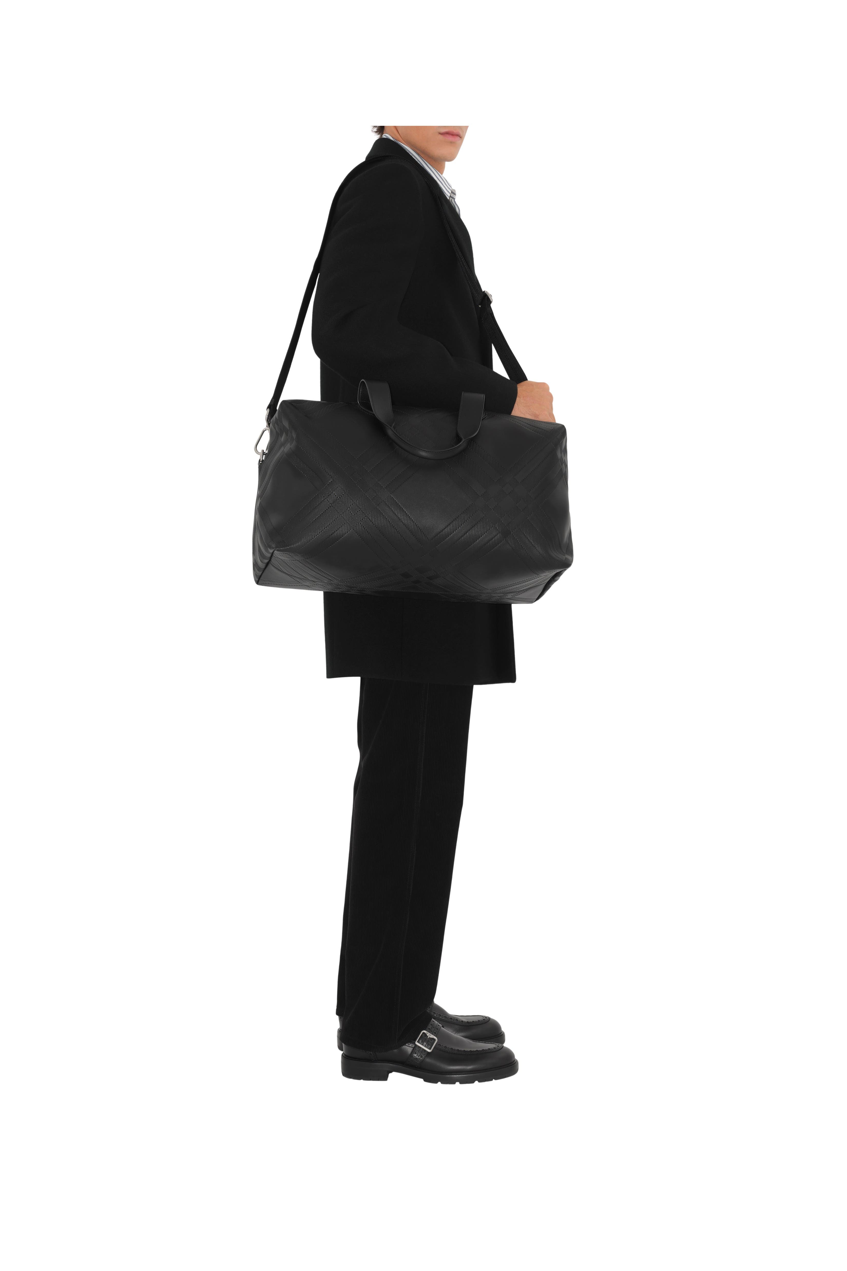 Burberry Embossed Check Duffle Bag, Alternate, color, Black
