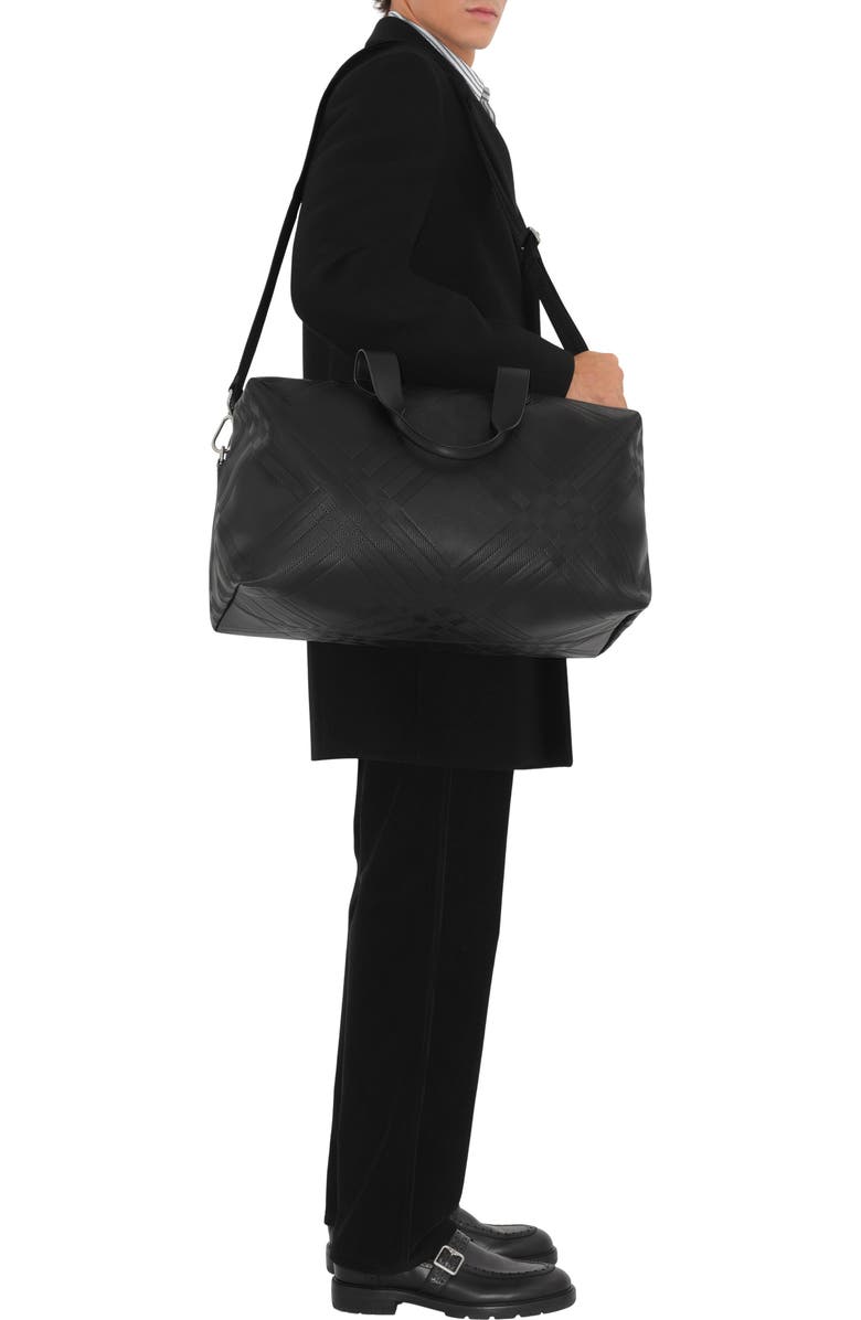 Burberry Embossed Check Duffle Bag, Alternate, color, Black