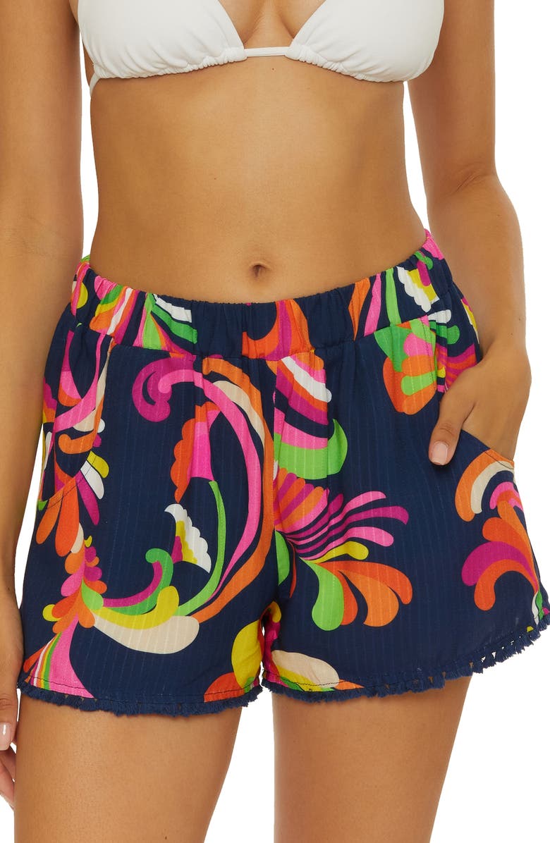 Trina Turk Poolside Swirl Cover-Up Shorts, Main, color, 