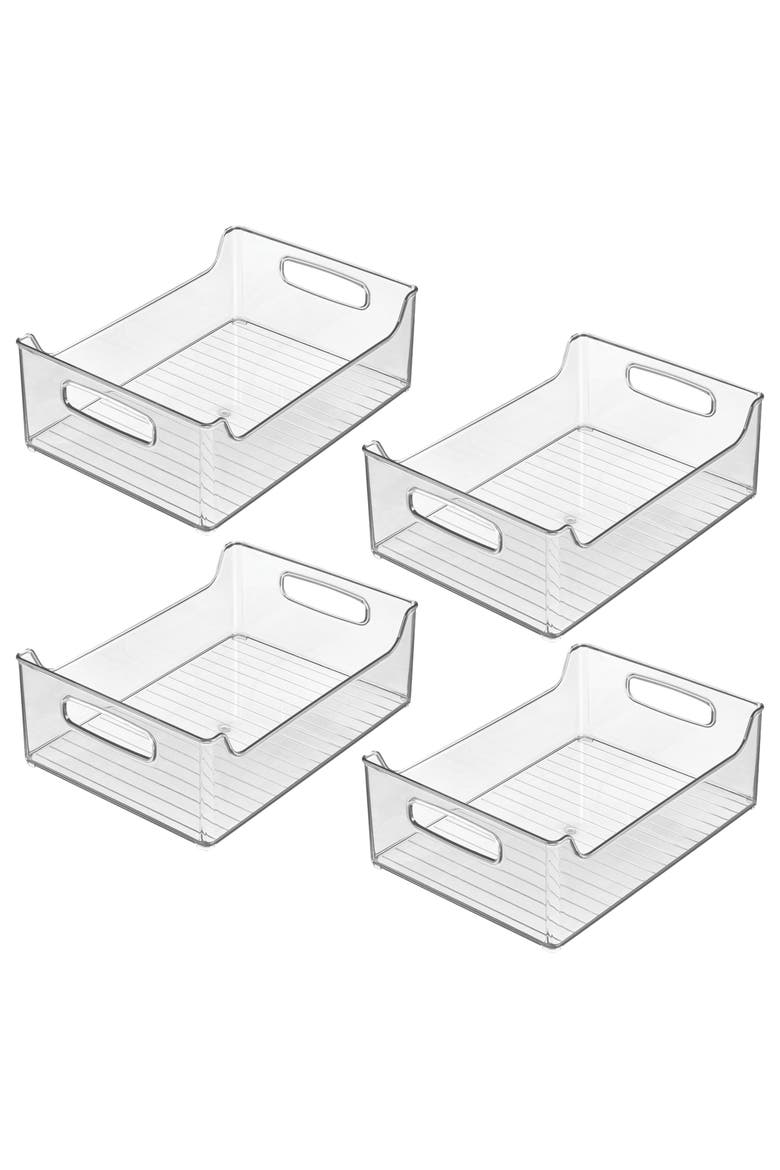 Plastic Stackable Pantry Bin with Handles, Set of 4, Clear, Made in USA, Main, color, Clear