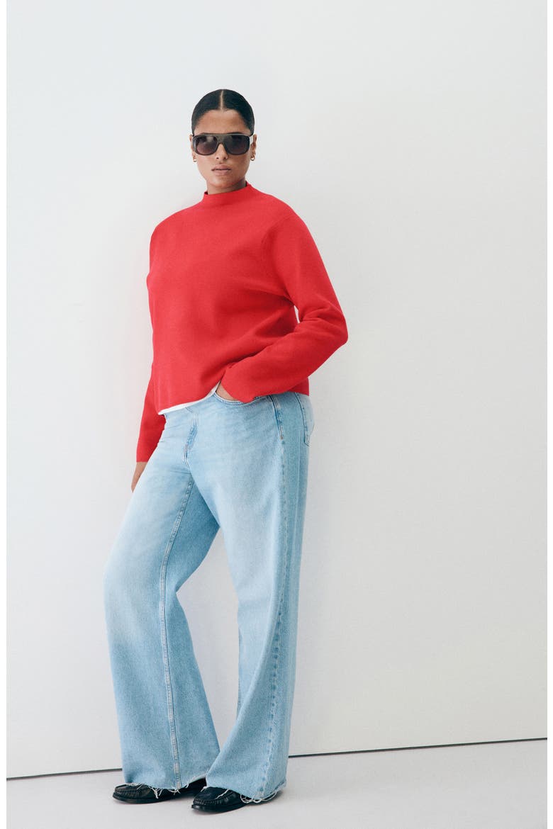Mock Neck Sweater, Alternate, color, RED