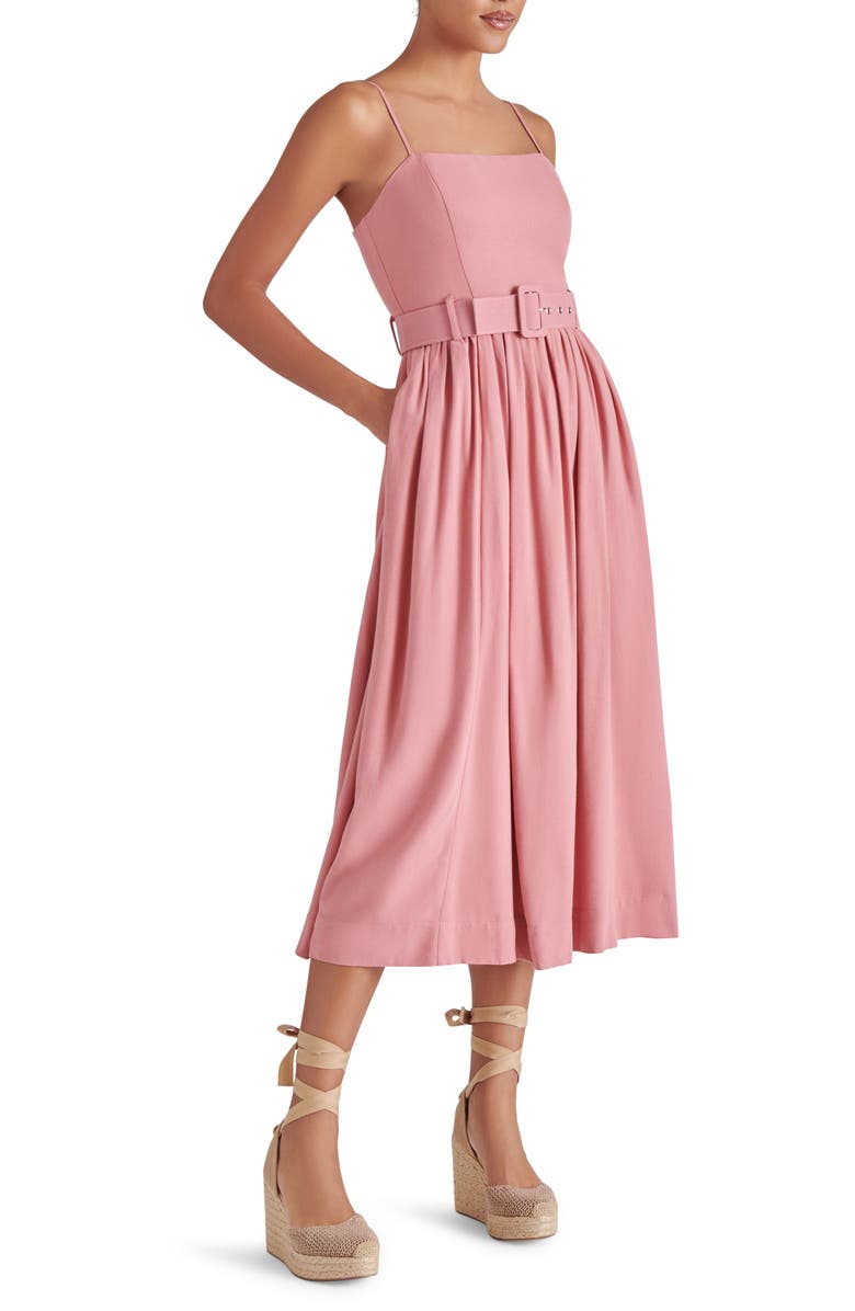 Steve Madden Napoli Belted Linen Blend Midi Dress, Alternate, color, Dusty Rose