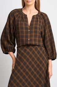 Halogen® Plaid Raglan Sleeved Button Down Top