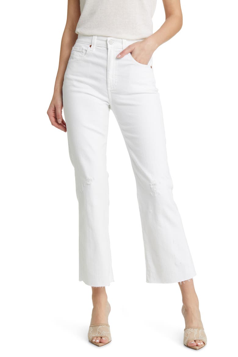 Kinsley Raw Hem High Waist Ankle Flare Jeans, Main, color, AUTHENTIC WHITE DESTRUCTED