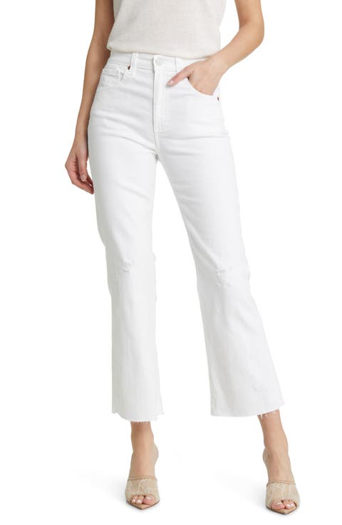 Kinsley Raw Hem High Waist Ankle Flare Jeans (Authentic White Destructed)