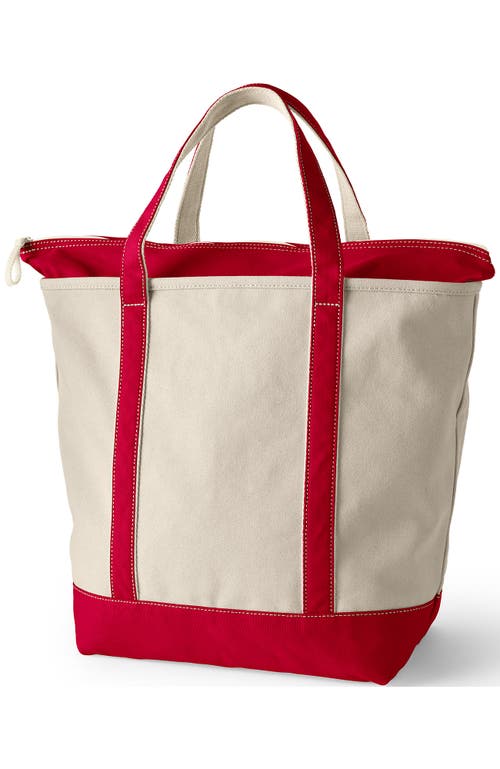 Lands' End Zip Top Canvas Tote Bag In Natural/heritage Red