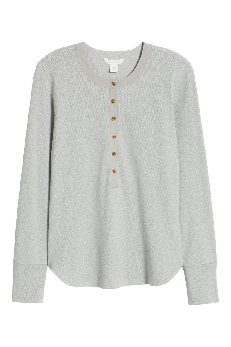 Mixed Media Long Sleeve Henley Top, Alternate, color, GREY HEATHER