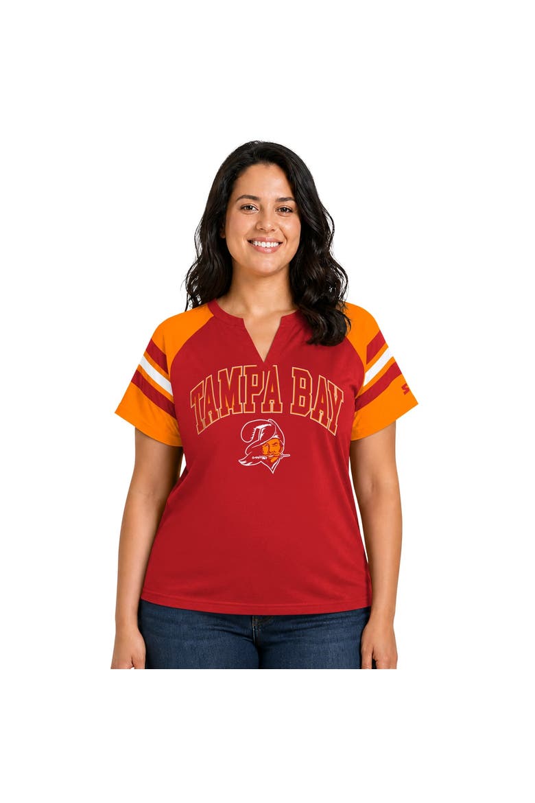 Women's Starter  Red Tampa Bay Buccaneers Plus Size Throwback Game On Notch Neck Raglan T-Shirt, Main, color, Red