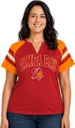 STARTER Women's Starter Red Tampa Bay Buccaneers Plus Size Throwback Game On Notch Neck Raglan T-Shirt