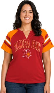 STARTER Women's Starter Red Tampa Bay Buccaneers Plus Size Throwback Game On Notch Neck Raglan T-Shirt