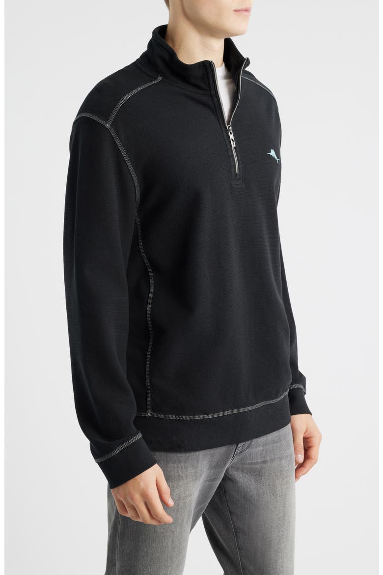 Montego Bay Textured Cotton & Lyocell Half Zip Pullover, Alternate, color, BLACK