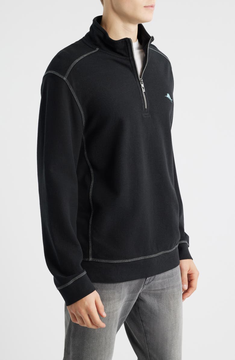Tommy Bahama Montego Bay Textured Cotton & Lyocell Half Zip Pullover, Alternate, color, Black