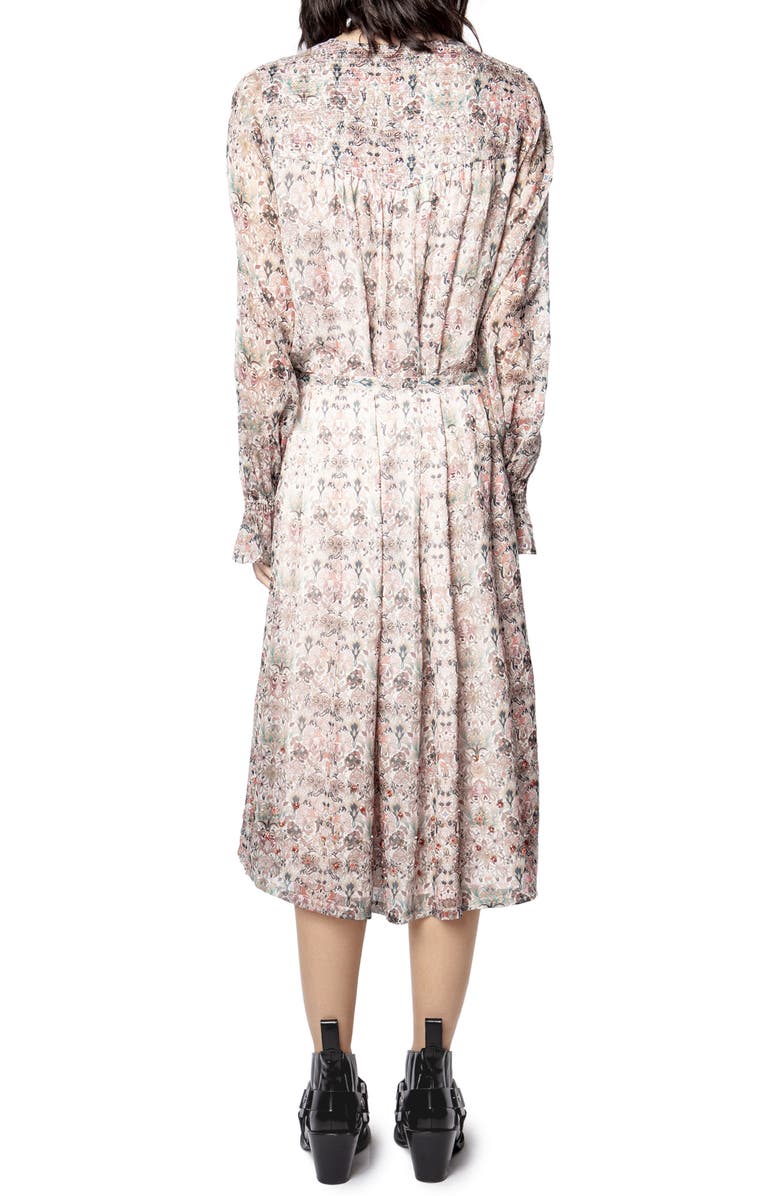 Zadig & Voltaire Raya Mousseline Floral Long Sleeve Beaded Midi Dress, Alternate, color, 