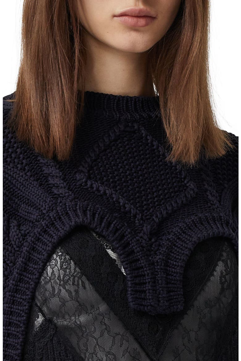 Cable Lace Reconstructed Sweater, Alternate, color, INK BLUE