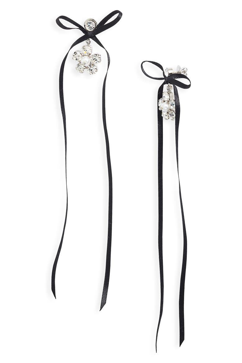 Mini Daisy Bow Drop Earrings, Main, color, PEARL/ CRYSTAL/ BLACK