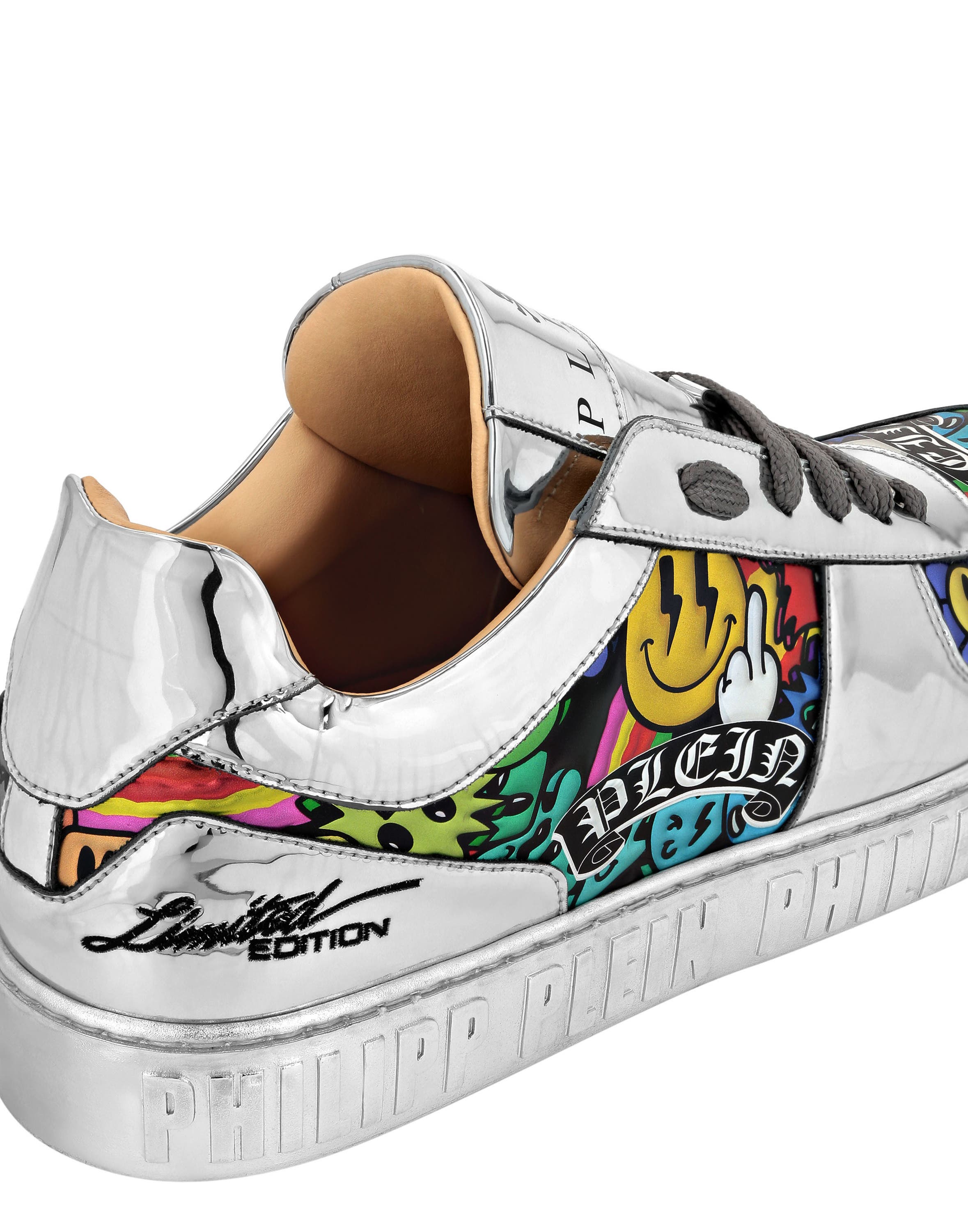 Mirror Leather Lo-Top Sneakers Smile Unisex, Alternate, color, Silver
