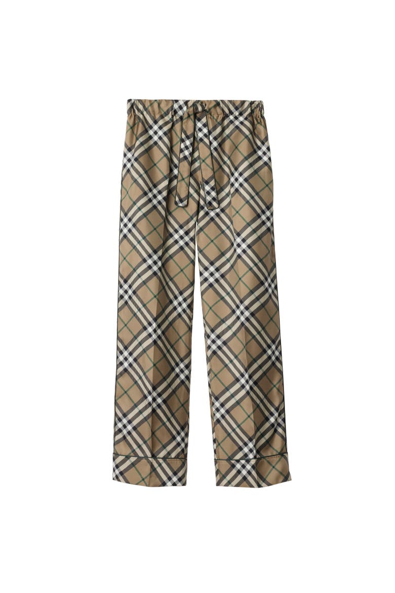 Check Silk Pyjama Trousers, Alternate, color, Linden beige