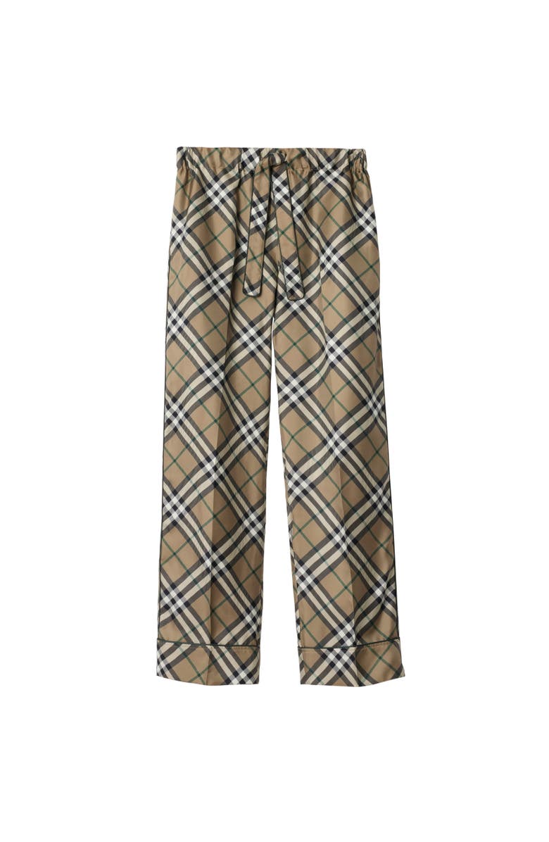 Burberry Check Silk Pyjama Trousers, Alternate, color, Linden Beige