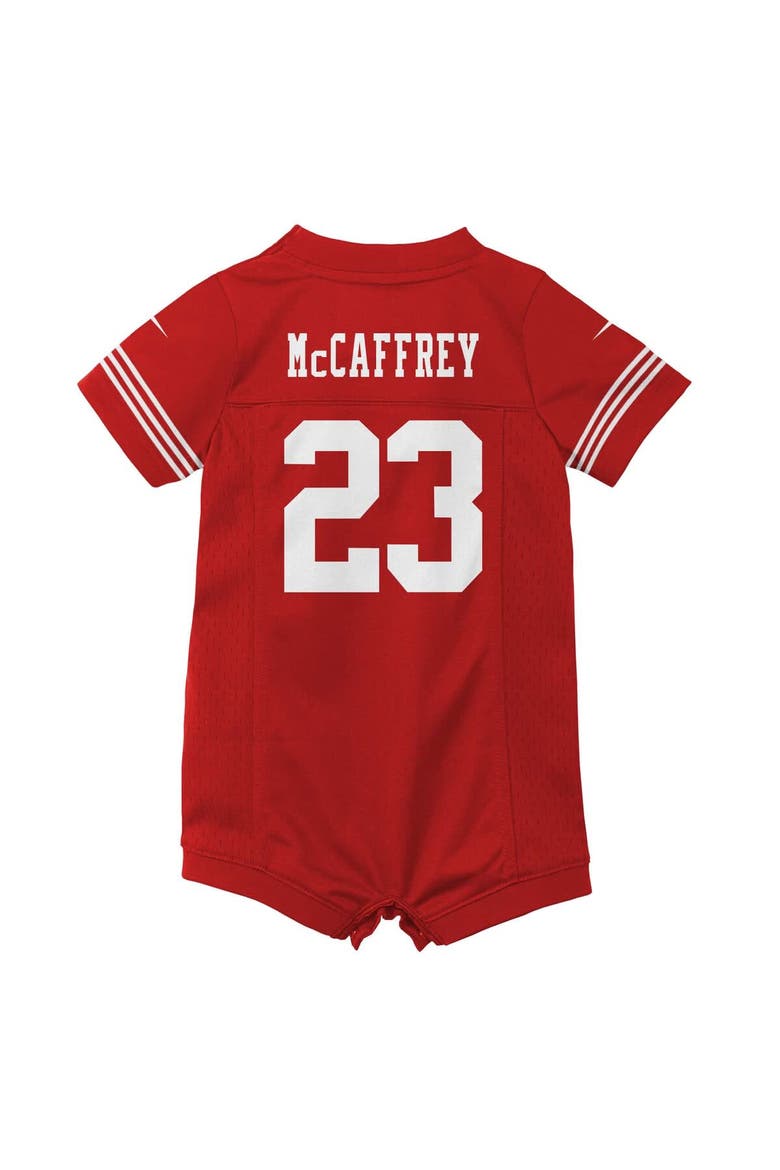 Newborn & Infant Nike Christian McCaffrey Scarlet San Francisco 49ers Game Romper Jersey, Alternate, color, Scarlet