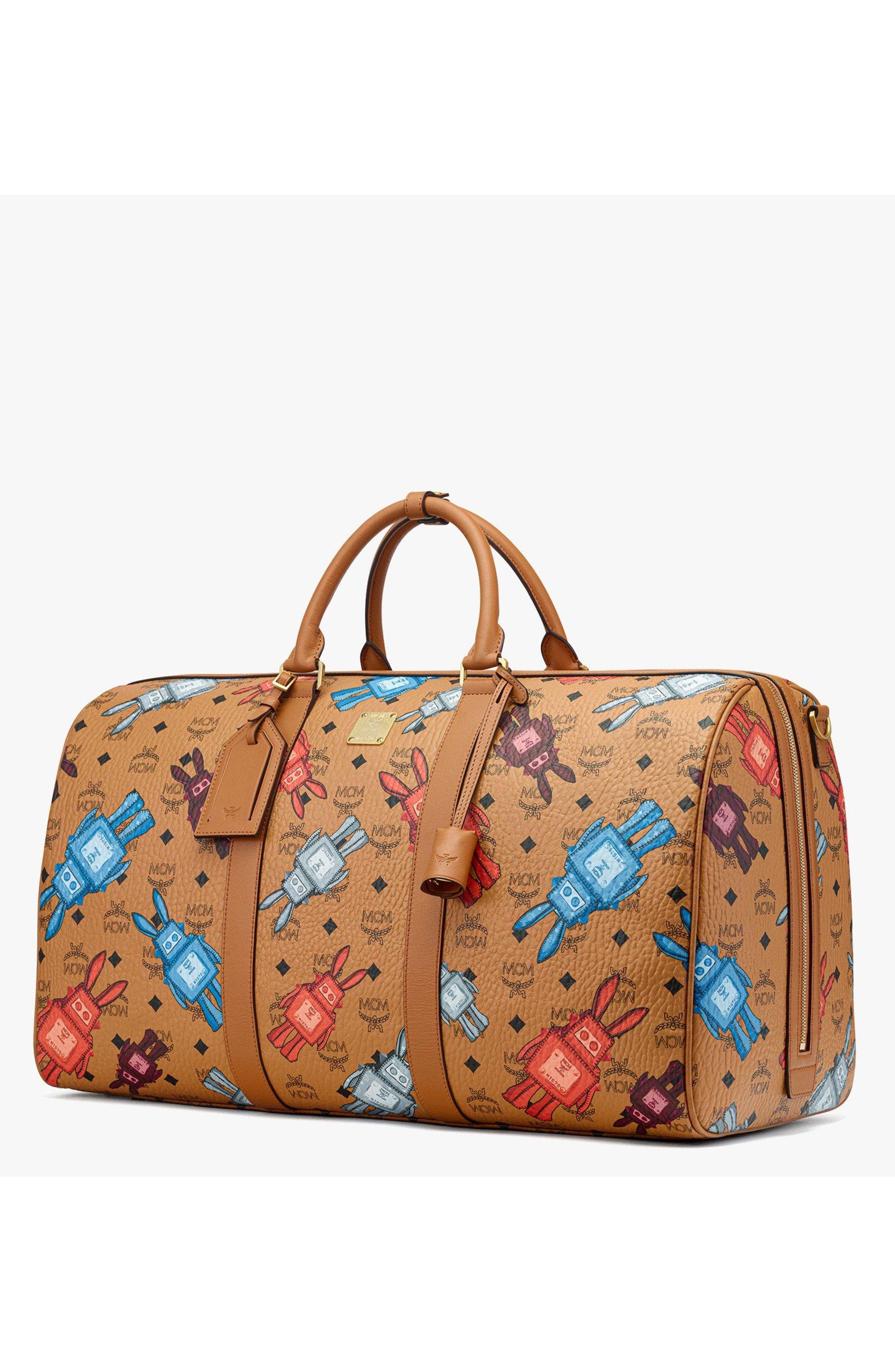 MCM X-Large Ottomar Weekender Bag in Rabot Visetos, Alternate, color, Cognac