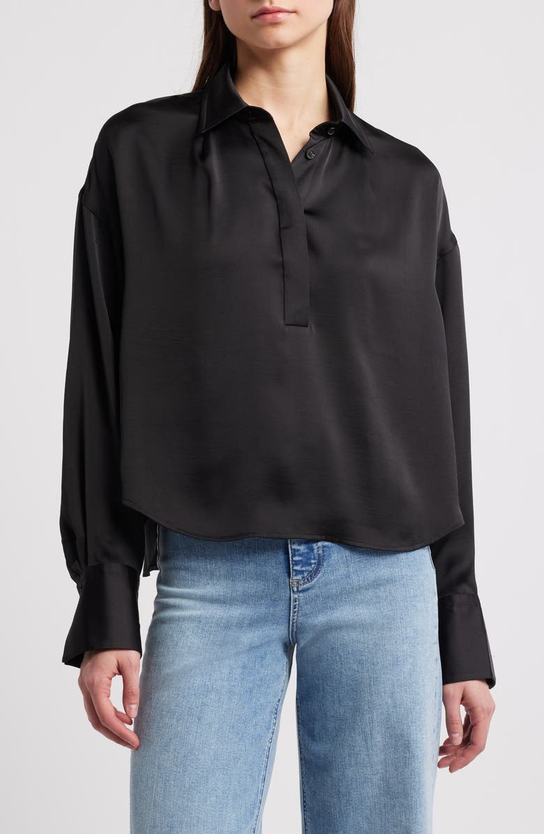 rag & bone Martha Long Sleeve Popover Shirt, Main, color, Black