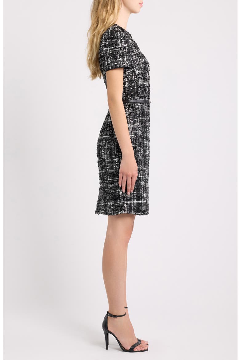 Belted Puff Sleeve Midi Dress, Alternate, color, ANNE BLACK/ WHITE