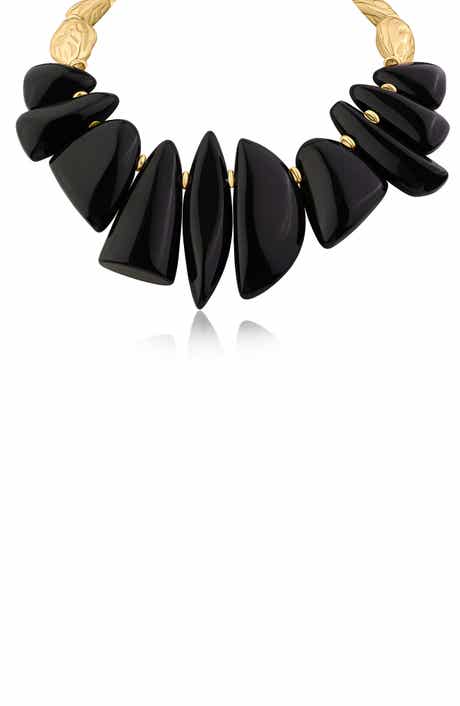 JARDIN Black Faux Stone Nugget Statement Necklace