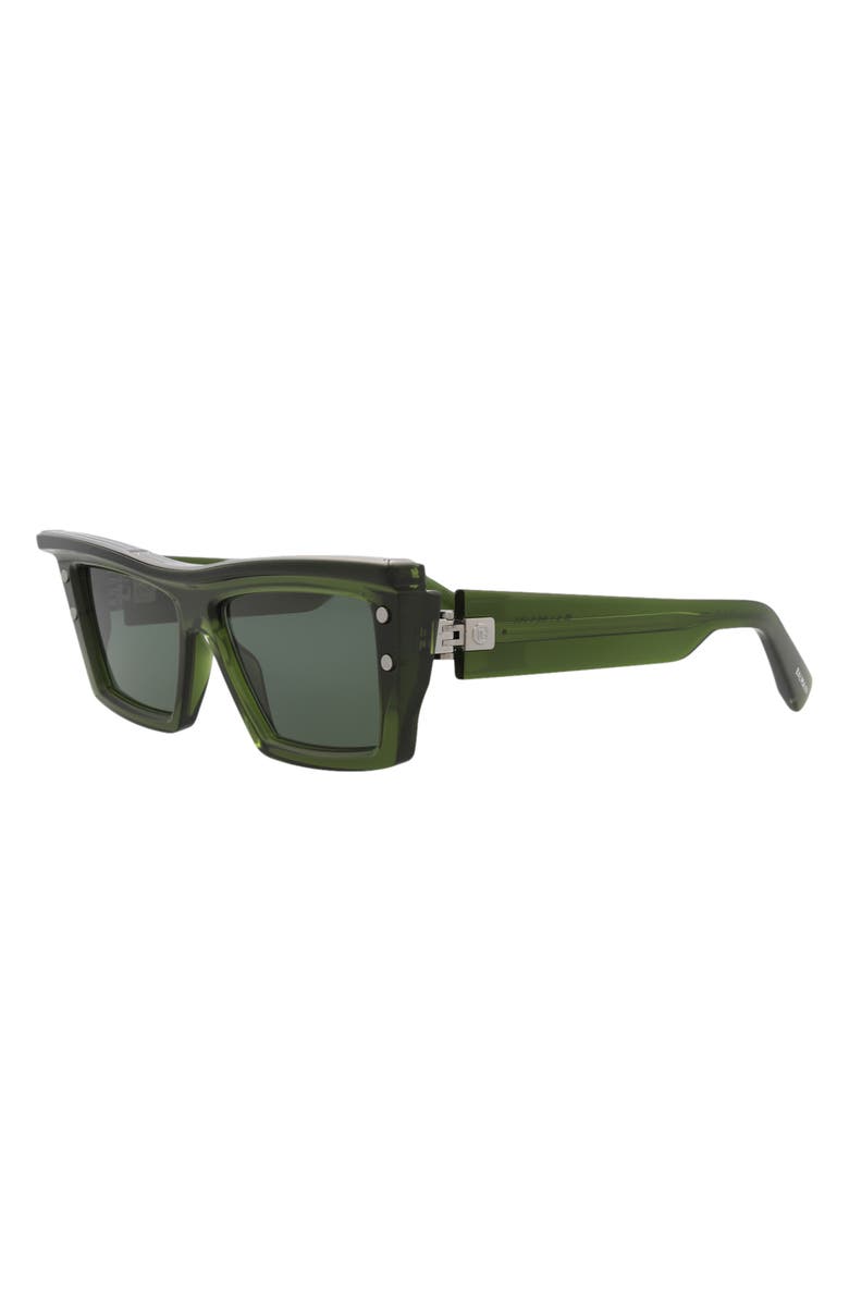 Balmain 55mm Square Brow Frame Sunglasses, Alternate, color, Olive Olive Green
