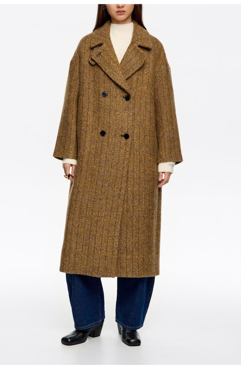 Bimba y Lola Long Herringbone Tailored Coat, Main, color, Mustard