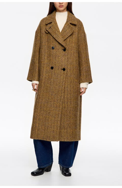 Long Herringbone Tailored Coat