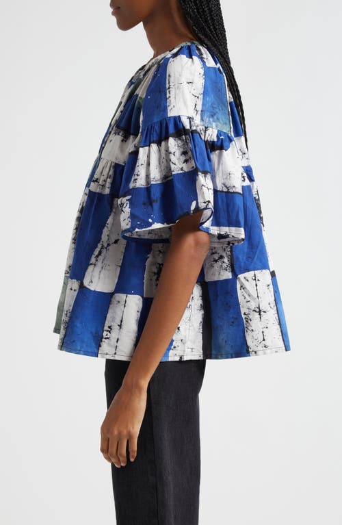 Busayo Dayo Patchwork Cotton Top In White Blue