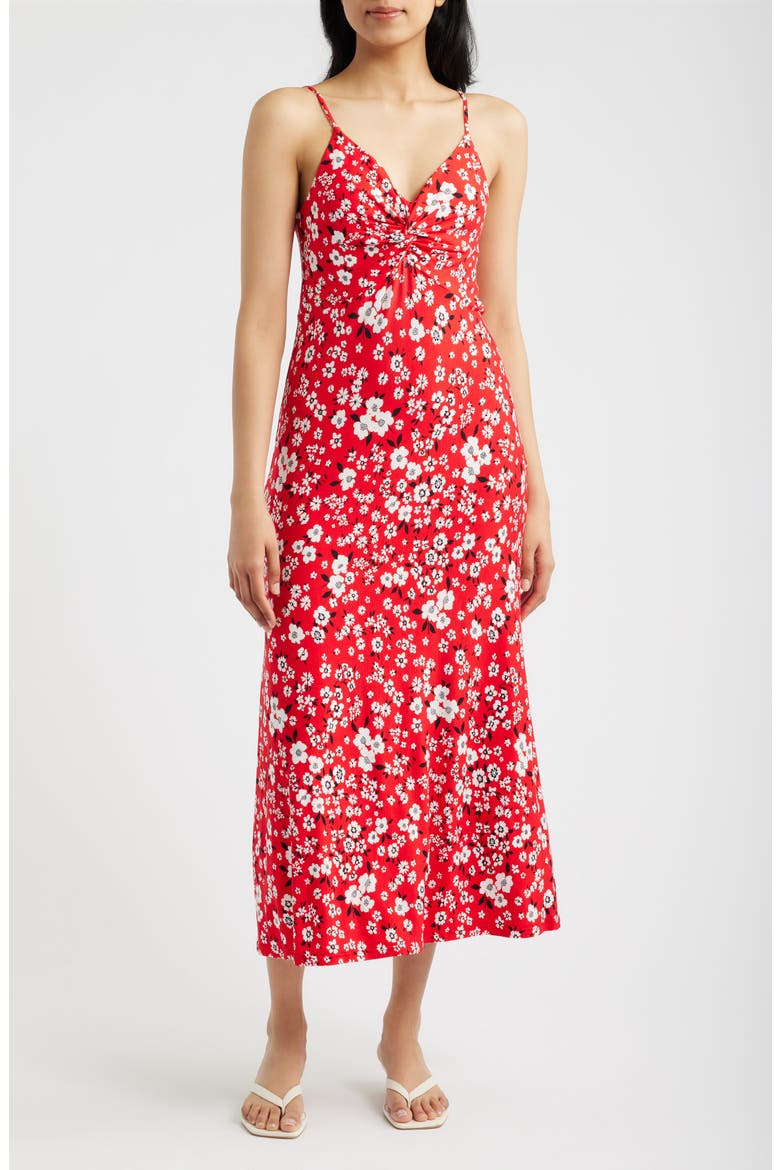 Strappy Twist Floral Midi Dress, Main, color, RED