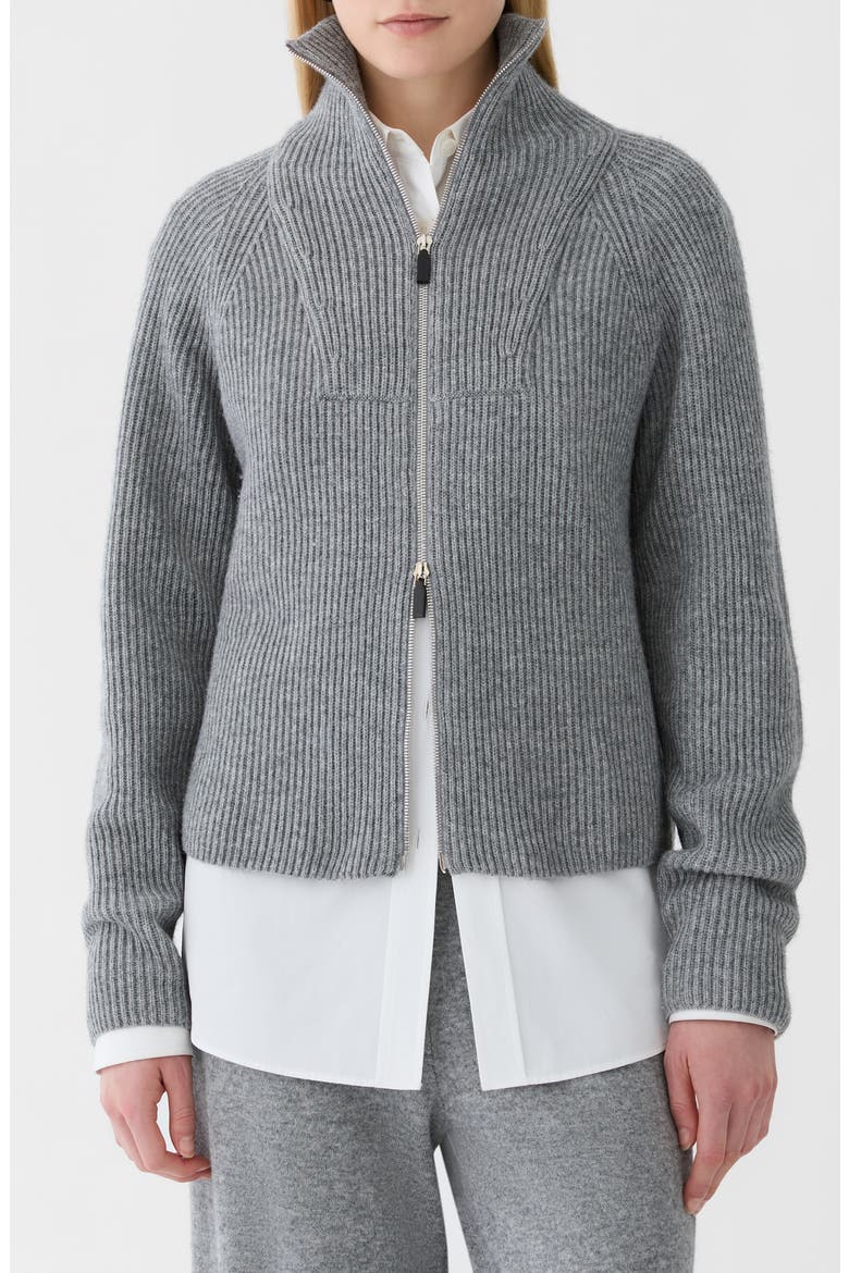 Ribbed Wool & Cashmere Zip Cardigan, Main, color, NICKELMELANGE