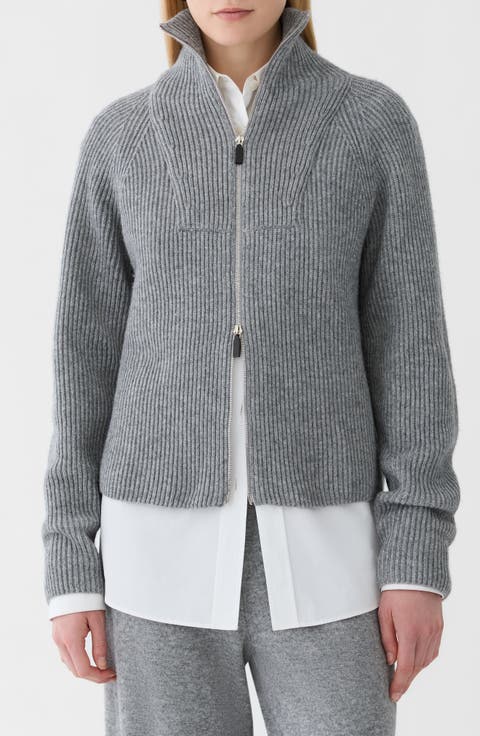 Ribbed Wool & Cashmere Zip Cardigan