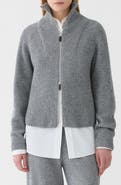 Lafayette 148 New York Ribbed Wool & Cashmere Zip Cardigan