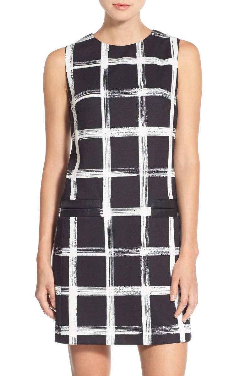 Eliza J Windowpane Print Ponte Shift Dress, Main, color,