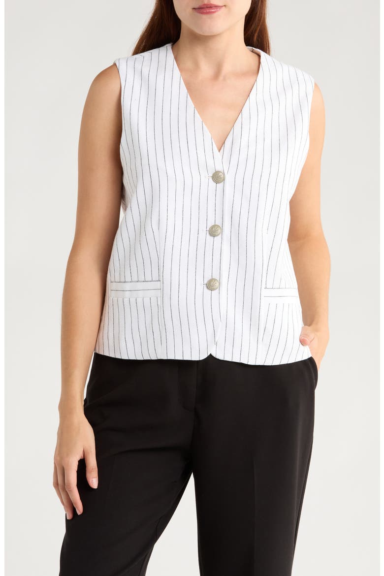Albany Stripe Cotton & Linen Vest, Main, color, WHITE STRIPE
