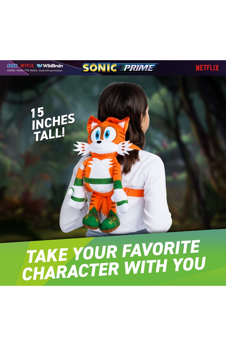 Sonic Prime 15 Inch Plush Kids Backpack Mangey Tails, Alternate, color, Multicolored