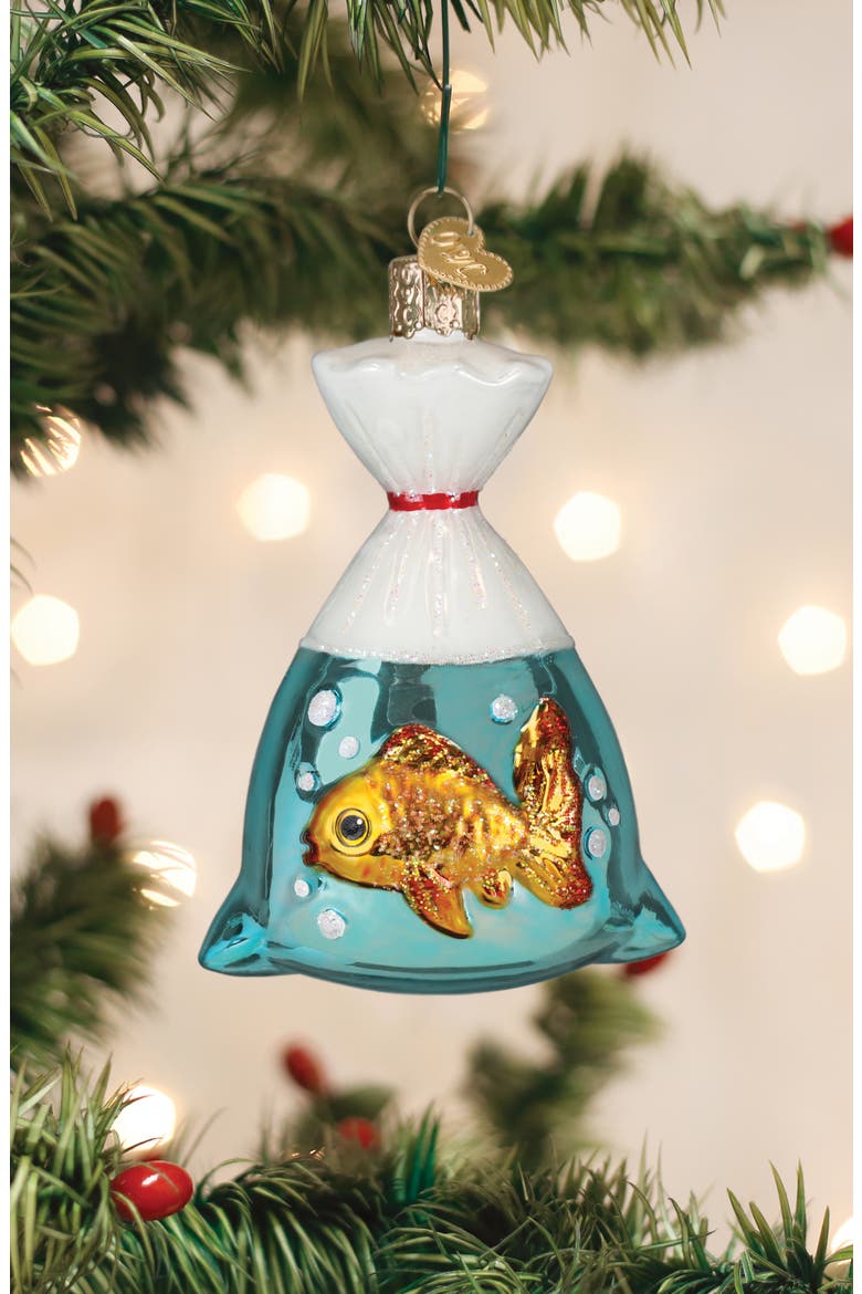 Goldfish in a Bag Ornament, Alternate, color, TURQUOISE
