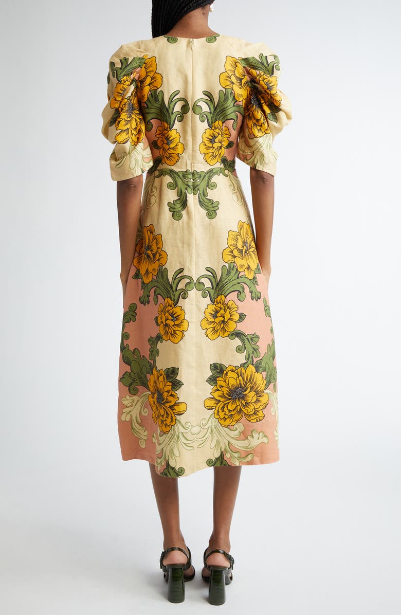FARM Rio Delicate Flower Arabesques Linen Midi Dress, Alternate, color,